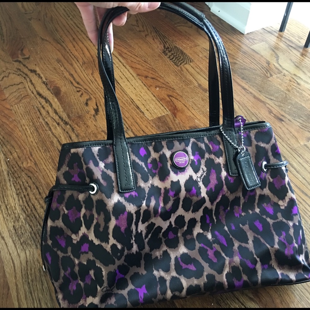 COACH purple leopard print purse